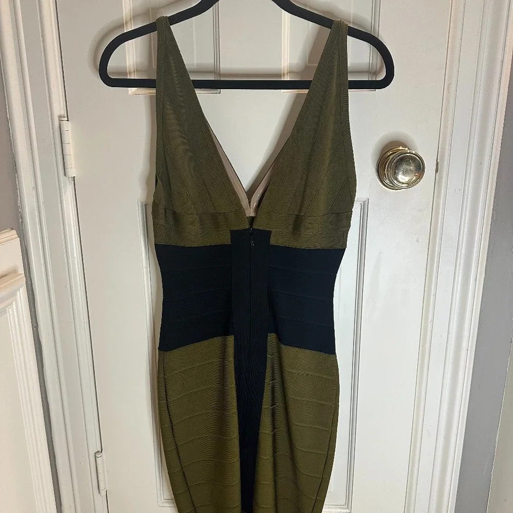 Herve Leger Olive and Black Mini Dress - Picture 2 of 5
